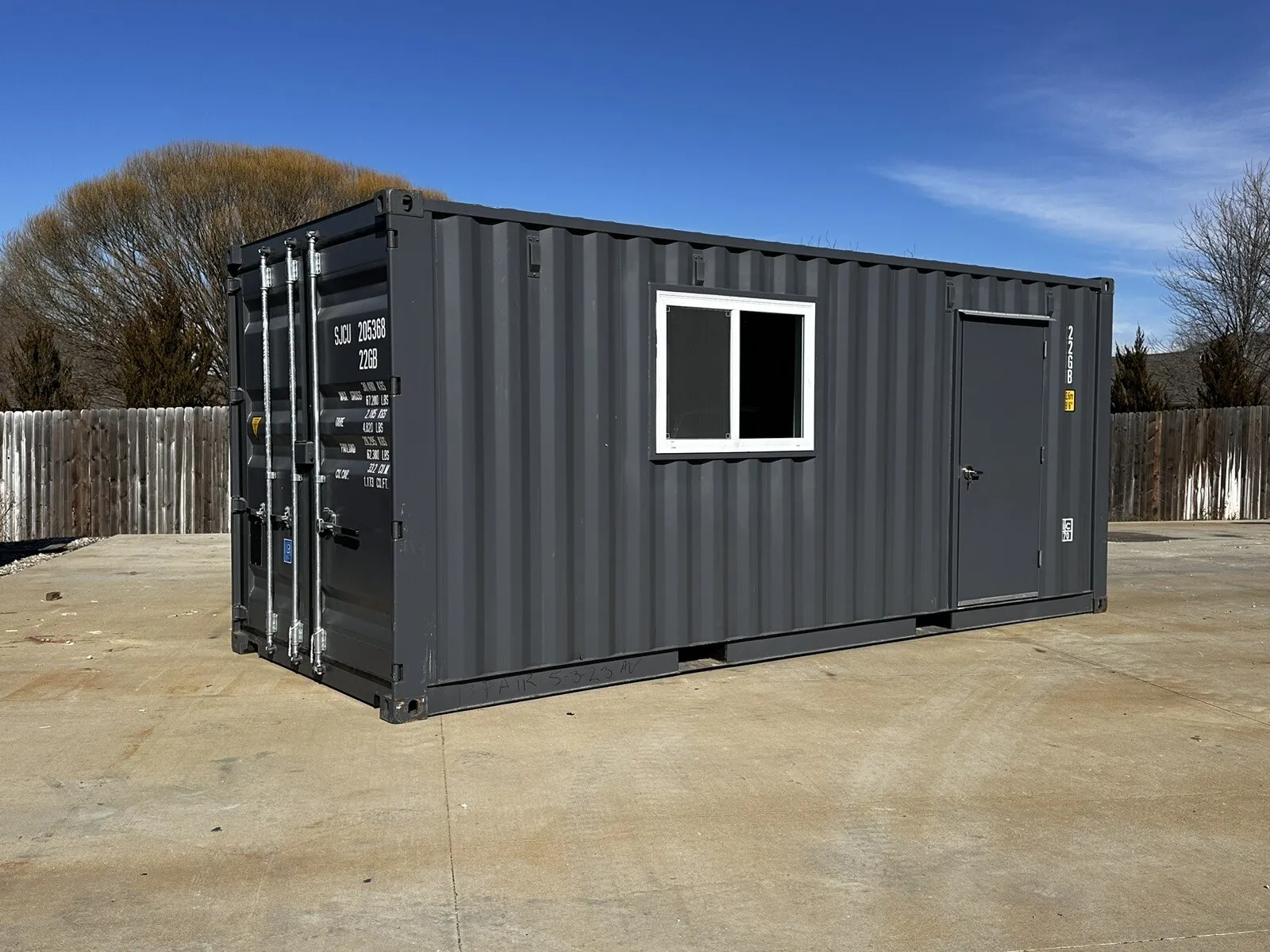 20 ft 20’ slate gray shiplap 120v shipping container office minisplit